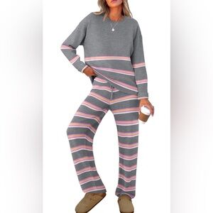 Amazon Gray Sweatshirt with Multicolor Stripes